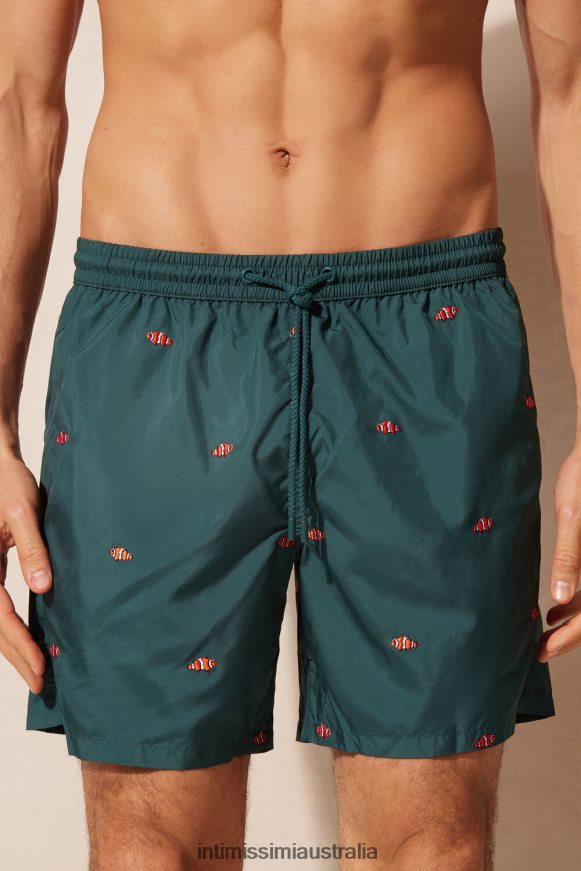 Intimissimi Men 250J-Clownfish Embroidery Dark Green Apparel 0RJT48433 Clownfish-Embroidered Swim Shorts