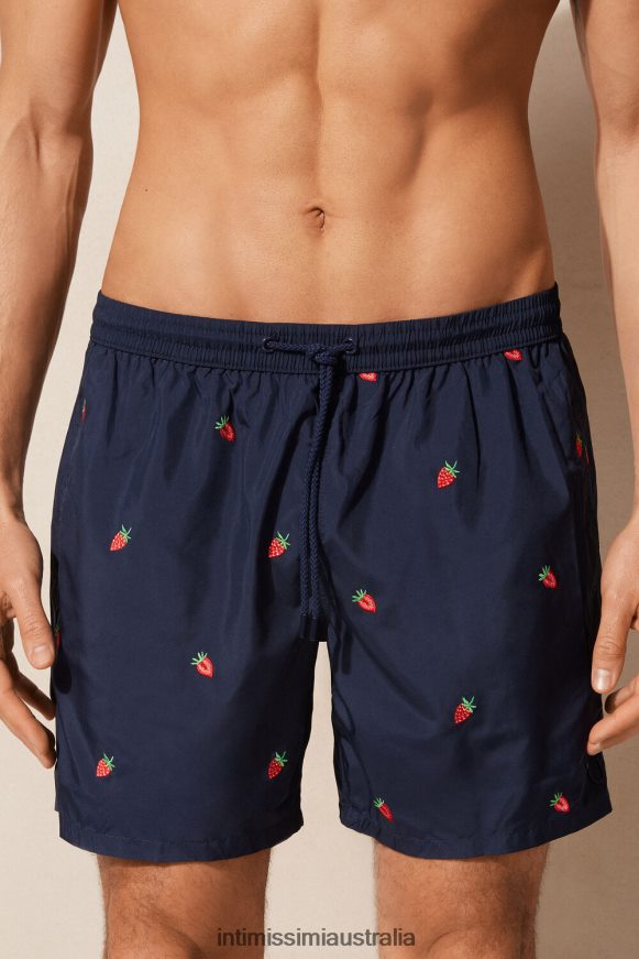 Intimissimi Men 252J-Strawberry Embroidery Deep Blue Apparel 0RJT48430 Strawberry-Embroidered Swim Shorts
