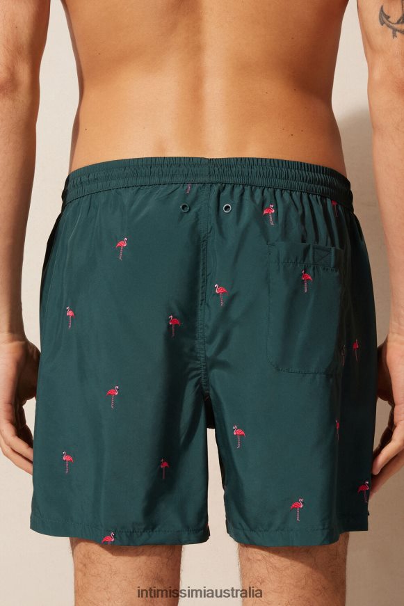 Intimissimi Men 254J-Flamingo Embroidery Dark Green Apparel 0RJT48432 Flamingo-Embroidered Swim Shorts