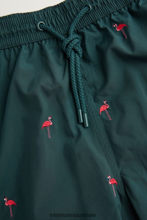 Intimissimi Men 254J-Flamingo Embroidery Dark Green Apparel 0RJT48432 Flamingo-Embroidered Swim Shorts