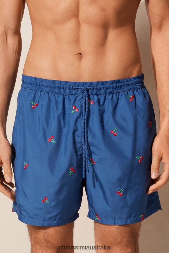 Intimissimi Men 257J-Cherry Embroidery Pacific Blue Apparel 0RJT48406 Cherry-Embroidered Swim Shorts