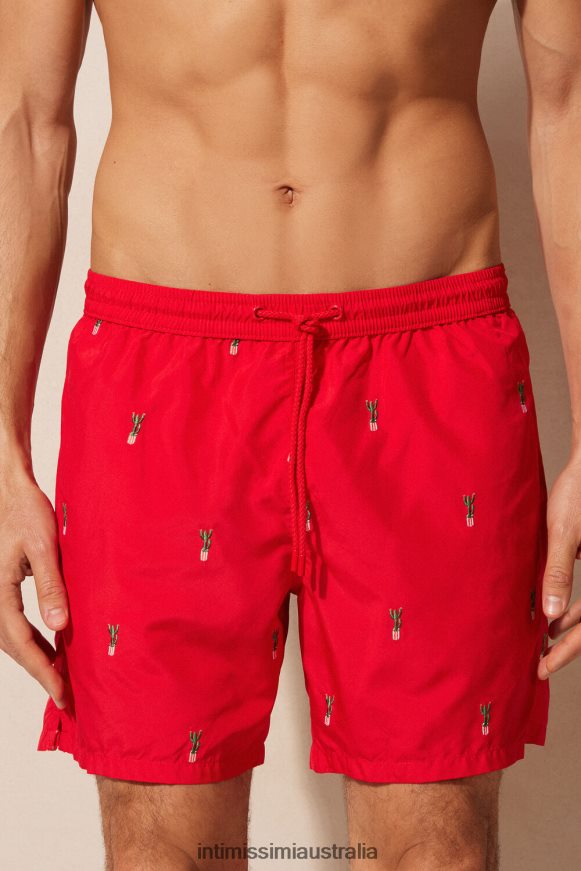 Intimissimi Men 258J-Cactus Embroidery Red Apparel 0RJT48428 Cactus-Embroidered Swim Shorts