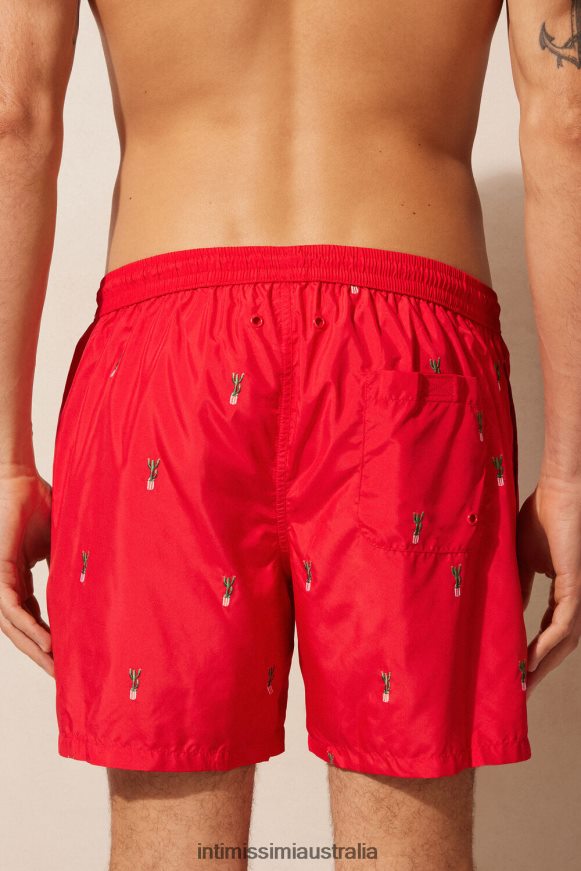 Intimissimi Men 258J-Cactus Embroidery Red Apparel 0RJT48428 Cactus-Embroidered Swim Shorts
