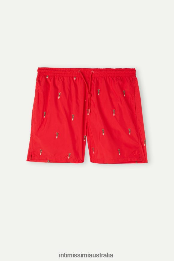 Intimissimi Men 258J-Cactus Embroidery Red Apparel 0RJT48428 Cactus-Embroidered Swim Shorts
