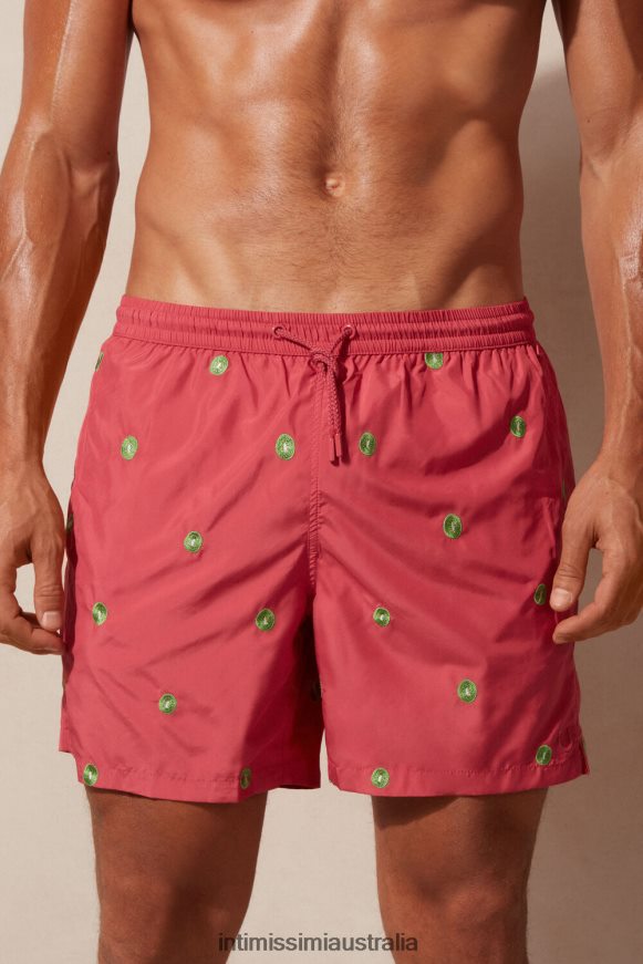 Intimissimi Men 259J-Kiwi Fruit Embroidery Dark Pink Apparel 0RJT48410 Kiwi-Embroidered Swim Shorts