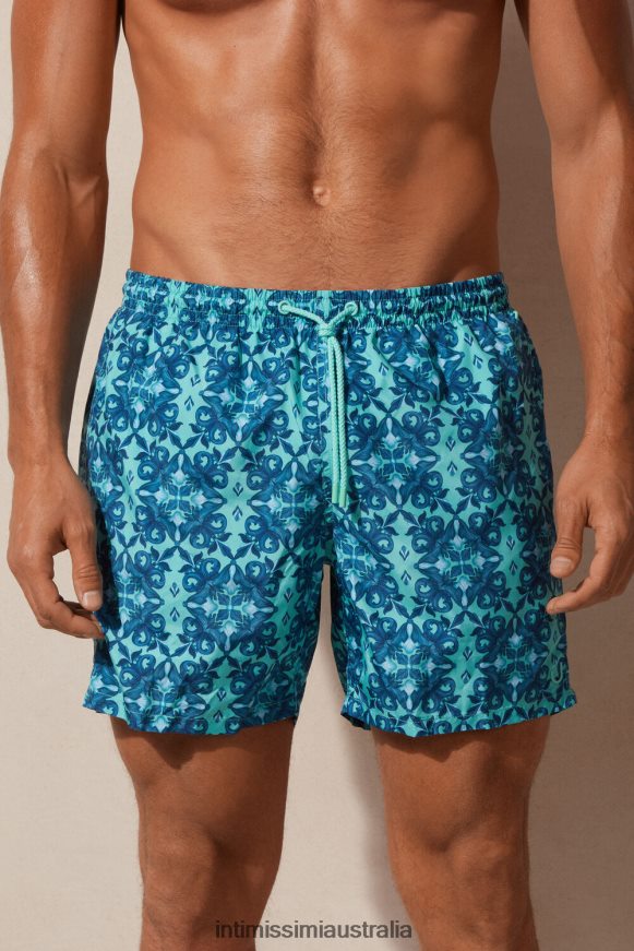 Intimissimi Men 261J-Moroccan Print Aqua Green Apparel 0RJT48425 Blue Moroccan-Print Swim Shorts