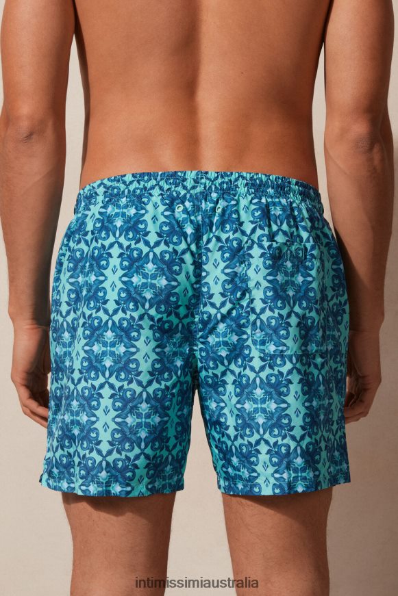 Intimissimi Men 261J-Moroccan Print Aqua Green Apparel 0RJT48425 Blue Moroccan-Print Swim Shorts