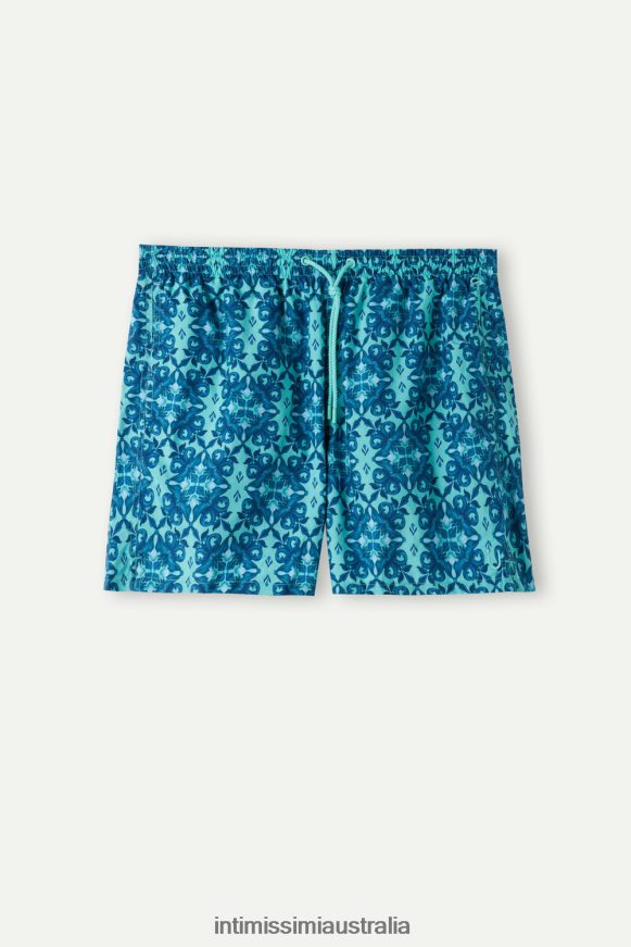 Intimissimi Men 261J-Moroccan Print Aqua Green Apparel 0RJT48425 Blue Moroccan-Print Swim Shorts