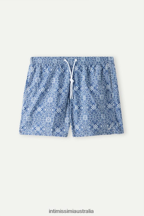 Intimissimi Men 263J-Majolica Print White Blue Apparel 0RJT48423 Blue Maiolica-Print Swim Shorts