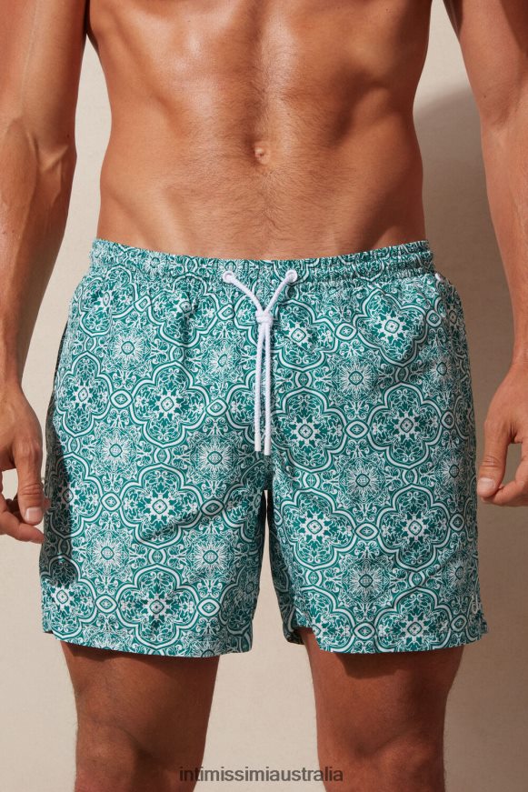 Intimissimi Men 264J-Majolica Print White Green Apparel 0RJT48422 Green Maiolica-Print Swim Shorts