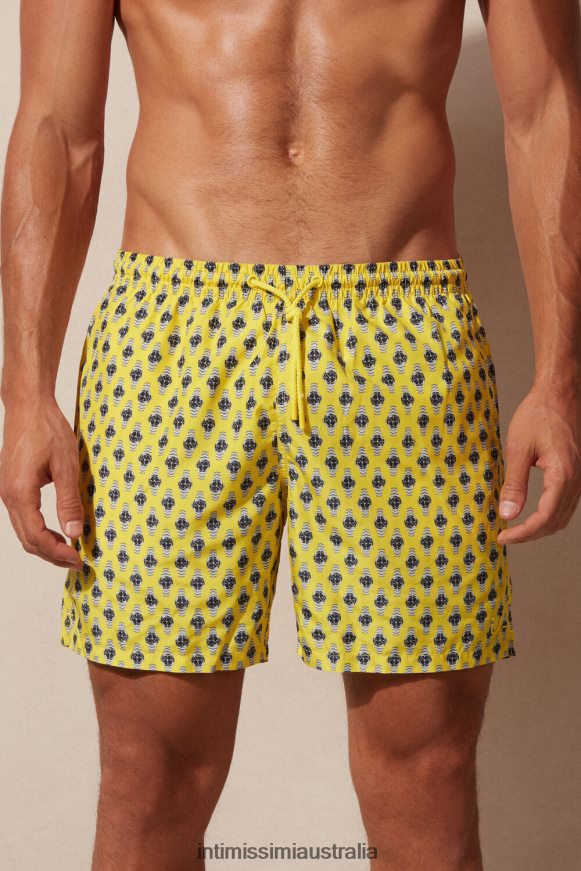 Intimissimi Men 267J-Micro Clock-Print Yellow Apparel 0RJT48402 Micro Watch-Print Swim Shorts