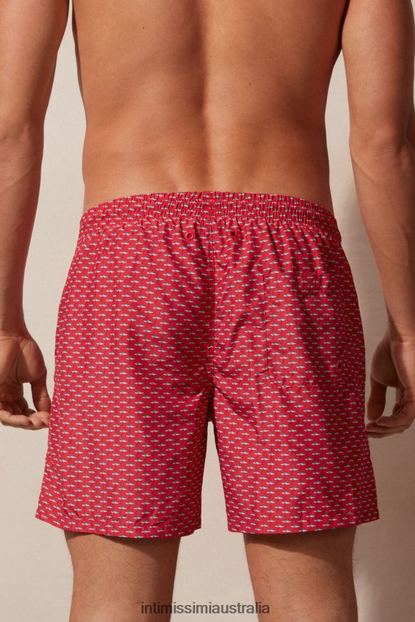 Intimissimi Men 268J-Micro Shark-Print Red Apparel 0RJT48431 Micro Shark-Print Swim Shorts