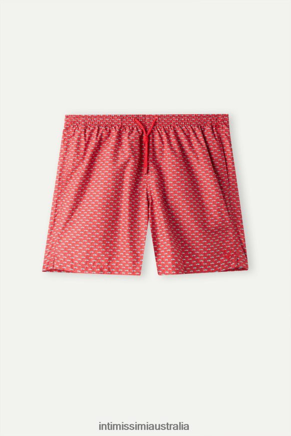 Intimissimi Men 268J-Micro Shark-Print Red Apparel 0RJT48431 Micro Shark-Print Swim Shorts