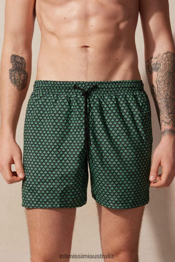 Intimissimi Men 270J-Micro Marijuana-Print Black Apparel 0RJT48416 Micro Leaf-Print Swim Shorts