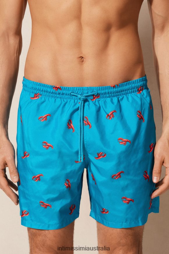 Intimissimi Men 273J-Lobster-Print Peacock Blue Apparel 0RJT48419 Lobster-Print Swim Shorts