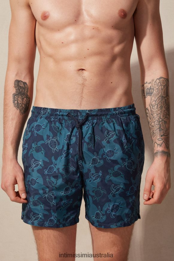 Intimissimi Men 274J-Turtle-Print Deep Blue Apparel 0RJT48427 Tortoise-Print Swim Shorts