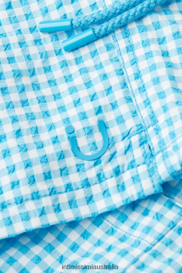 Intimissimi Men 277J-Malibu White/Blue Apparel 0RJT48403 Gingham Seersucker Swim Shorts