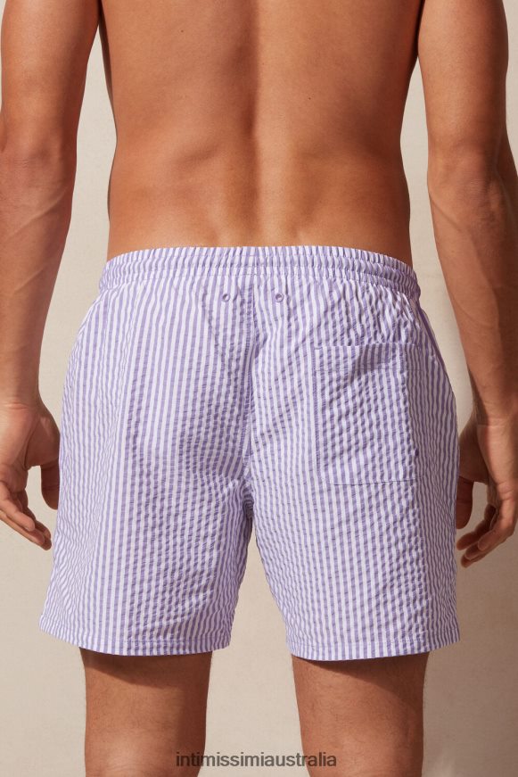 Intimissimi Men 278J-White/Lilac Apparel 0RJT48440 Striped Seersucker Swim Shorts