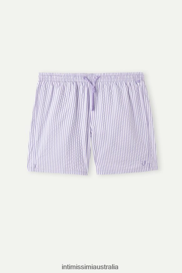 Intimissimi Men 278J-White/Lilac Apparel 0RJT48440 Striped Seersucker Swim Shorts