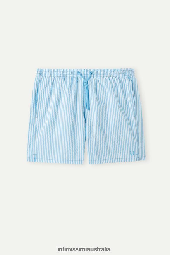Intimissimi Men 279J-Bianco/Azzurro Apparel 0RJT48439 Striped Seersucker Swim Shorts