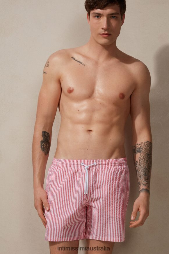 Intimissimi Men 939I-White/Red Apparel 0RJT48448 Striped Seersucker Swim Shorts