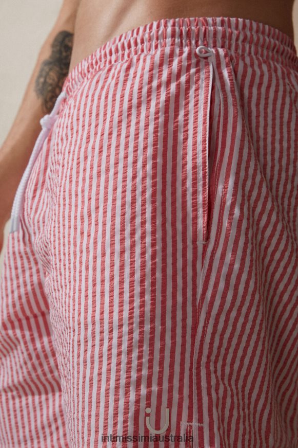Intimissimi Men 939I-White/Red Apparel 0RJT48448 Striped Seersucker Swim Shorts
