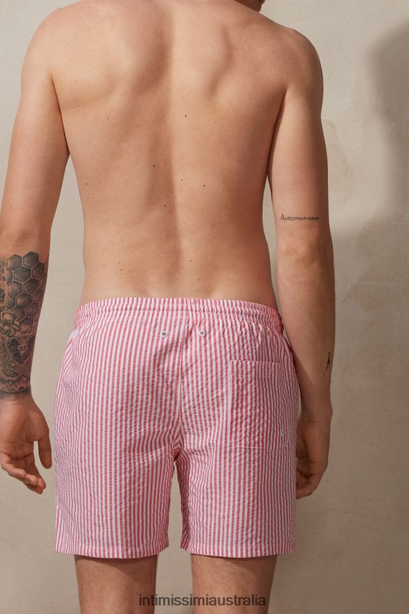 Intimissimi Men 939I-White/Red Apparel 0RJT48448 Striped Seersucker Swim Shorts
