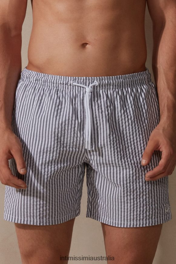 Intimissimi Men 981I-White/Blue Apparel 0RJT48444 Striped Seersucker Swim Shorts