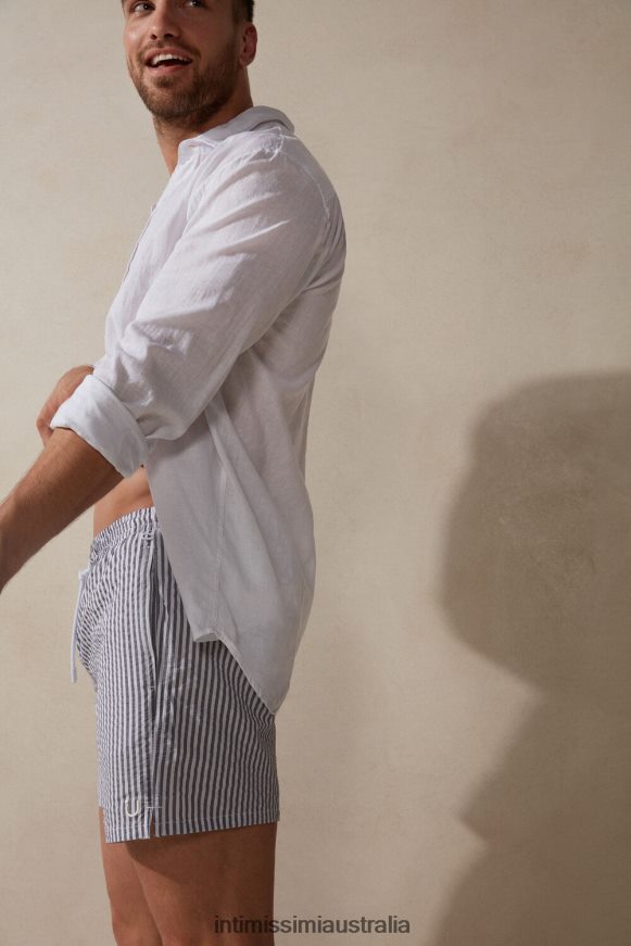 Intimissimi Men 981I-White/Blue Apparel 0RJT48444 Striped Seersucker Swim Shorts