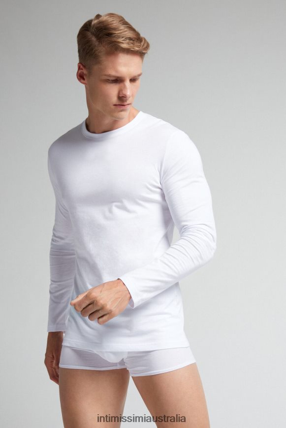 Intimissimi Men 001-White Apparel 0RJT48294 Long-Sleeve Supima Cotton Top