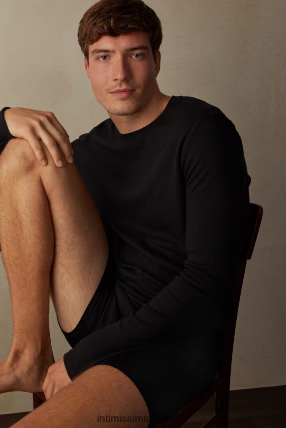 Intimissimi Men 019-Black Apparel 0RJT48203 Warm Cotton Long-Sleeved Top