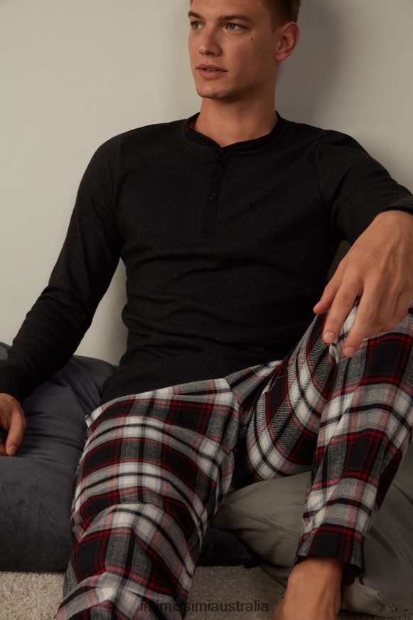 Intimissimi Men 019-Black Apparel 0RJT48220 Warm Cotton Long-Sleeved Grandad Top