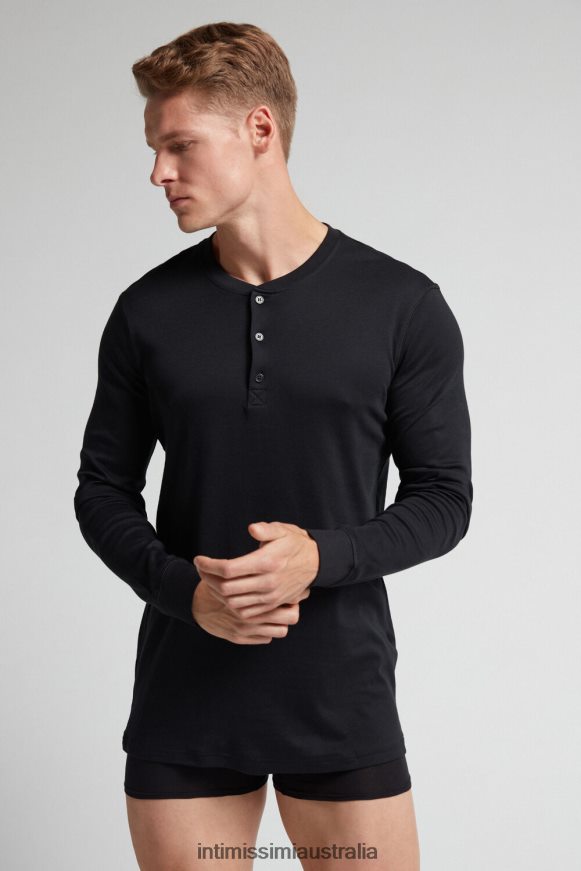 Intimissimi Men 019-Black Apparel 0RJT48259 Long-Sleeve Top in Supima Interlock