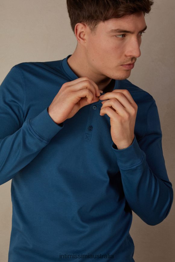 Intimissimi Men 202J-Foggy Blue Apparel 0RJT48197 Long-Sleeve Top in Supima Interlock