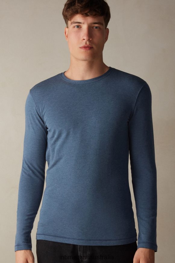 Intimissimi Men 5210-Denim Blue Blend Apparel 0RJT48201 Long-Sleeve Modal-Cashmere Top