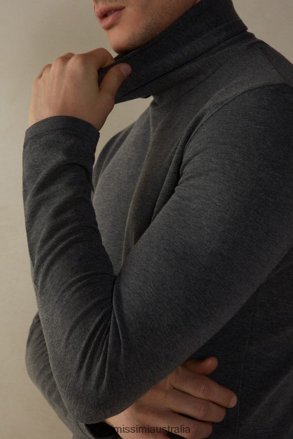 Intimissimi Men 5227-Charcoal Grey Melange Apparel 0RJT48217 Long-sleeve High-Neck Modal-Cashmere Top