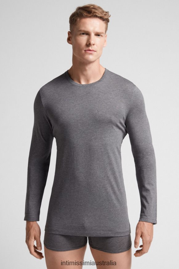 Intimissimi Men 5227-Charcoal Grey Melange Apparel 0RJT48229 Long-Sleeve Supima Cotton Top