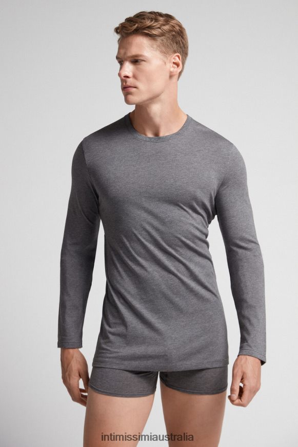 Intimissimi Men 5227-Charcoal Grey Melange Apparel 0RJT48229 Long-Sleeve Supima Cotton Top
