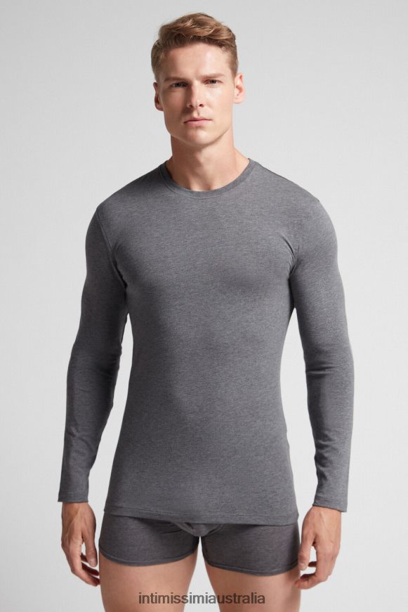 Intimissimi Men 5227-Charcoal Grey Melange Apparel 0RJT48230 Long-Sleeve Stretch Supima Cotton Top