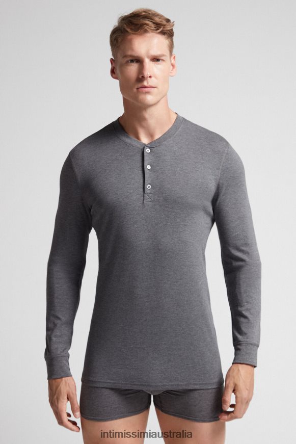 Intimissimi Men 5227-Charcoal Grey Melange Apparel 0RJT48258 Long-Sleeve Top in Supima Interlock