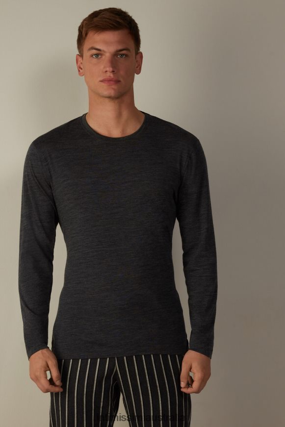Intimissimi Men 7522-Charcoal Grey Blend Apparel 0RJT48248 Long-sleeve Round-Neck Merino-Wool Top