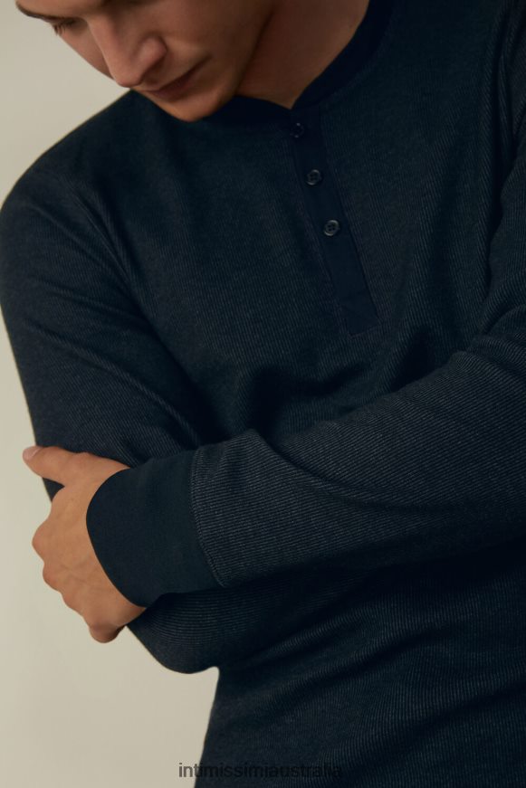 Intimissimi Men 800-Midnight Blue Apparel 0RJT48221 Warm Cotton Long-Sleeved Grandad Top