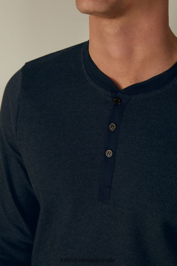 Intimissimi Men 800-Midnight Blue Apparel 0RJT48221 Warm Cotton Long-Sleeved Grandad Top