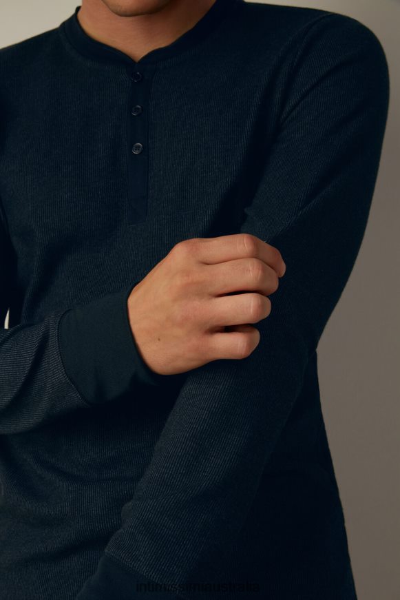 Intimissimi Men 800-Midnight Blue Apparel 0RJT48221 Warm Cotton Long-Sleeved Grandad Top