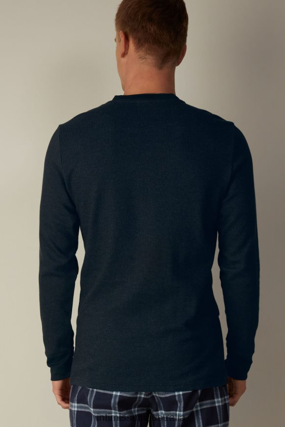 Intimissimi Men 800-Midnight Blue Apparel 0RJT48221 Warm Cotton Long-Sleeved Grandad Top