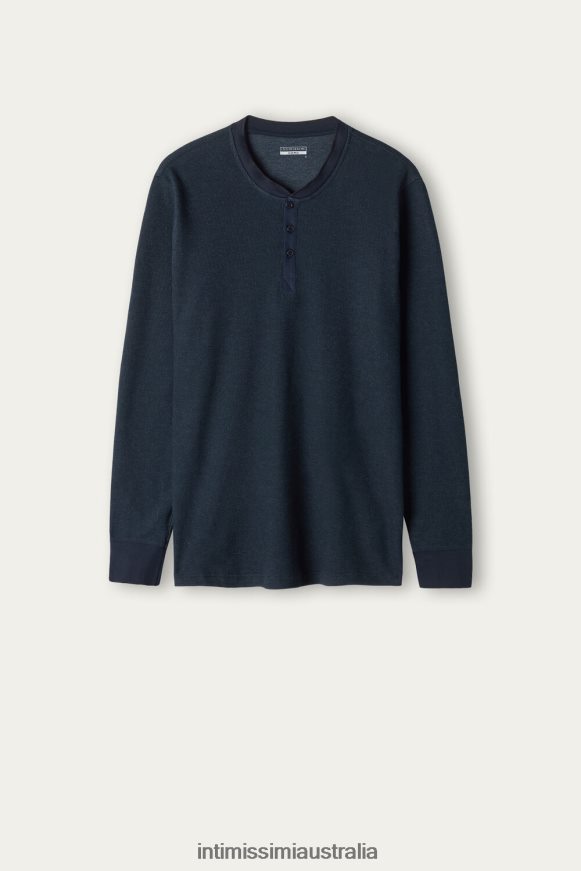 Intimissimi Men 800-Midnight Blue Apparel 0RJT48221 Warm Cotton Long-Sleeved Grandad Top