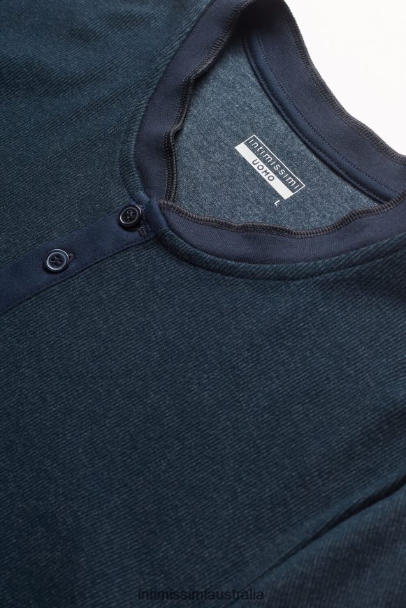 Intimissimi Men 800-Midnight Blue Apparel 0RJT48221 Warm Cotton Long-Sleeved Grandad Top