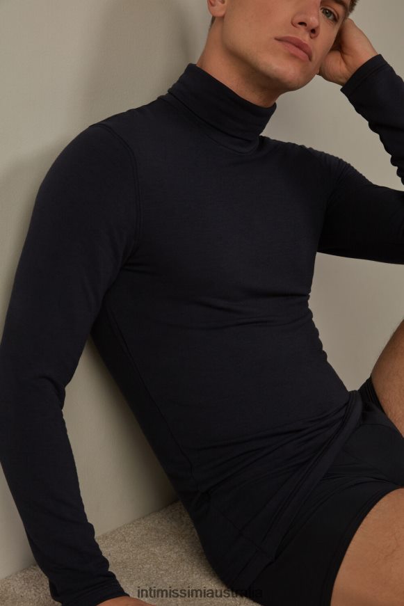 Intimissimi Men 800-Midnight Blue Apparel 0RJT48251 Long-sleeve High-Neck Modal-Cashmere Top