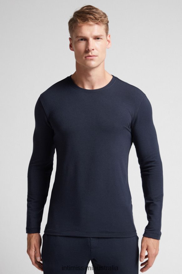 Intimissimi Men 800-Midnight Blue Apparel 0RJT48252 Long-Sleeve Modal-Cashmere Top
