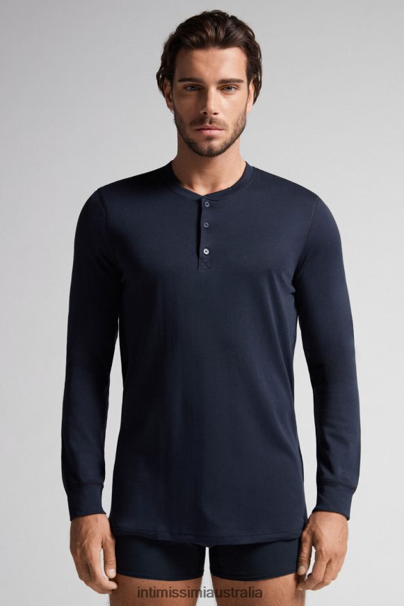 Intimissimi Men 800-Midnight Blue Apparel 0RJT48257 Long-Sleeve Top in Supima Interlock
